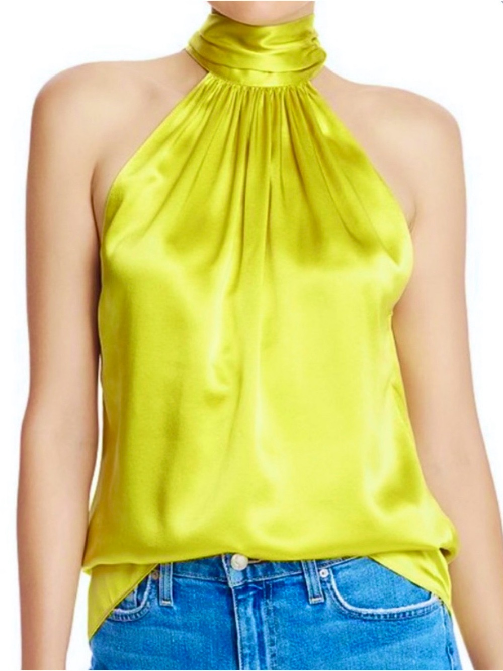 Ramy Brook Bright Green Lori Silk Halter Top Blouse Size XS